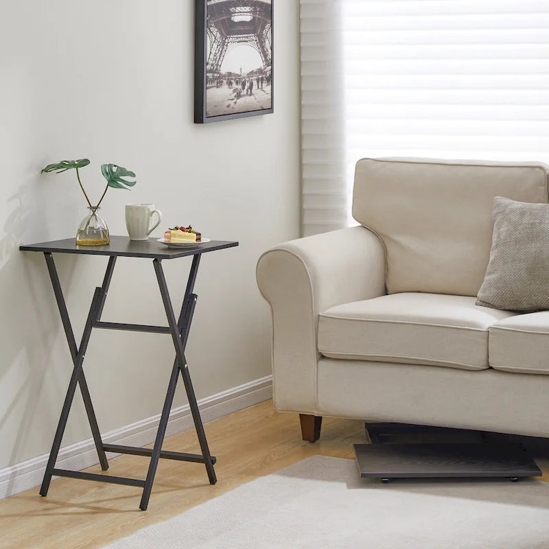 Table de plateau TV pliante 2 pièces avec plateau en bois et cadre en métal