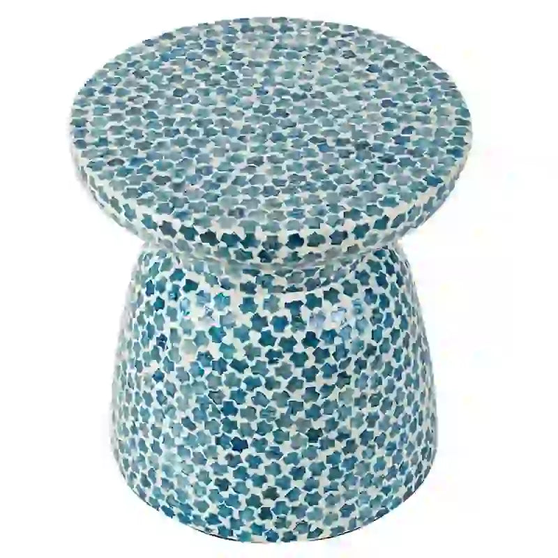 Tabouret et Table d'Appoint Mosaïque en Coquillages de Capiz