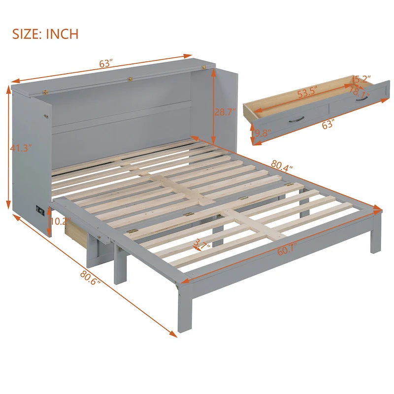 Lit escamotable pliant Queen Size avec tiroirs de rangement
