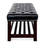 Banc de bout de lit capitonné avec garniture cloutée et étagère de rangement