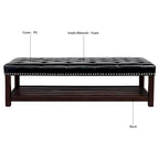 Banc de bout de lit capitonné avec garniture cloutée et étagère de rangement