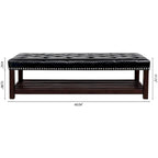 Banc de bout de lit capitonné avec garniture cloutée et étagère de rangement