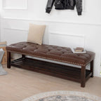Banc de bout de lit capitonné avec garniture cloutée et étagère de rangement