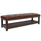 Banc de bout de lit capitonné avec garniture cloutée et étagère de rangement