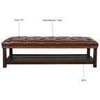 Banc de bout de lit capitonné avec garniture cloutée et étagère de rangement