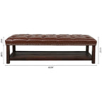 Banc de bout de lit capitonné avec garniture cloutée et étagère de rangement