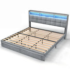 Cadre de lit plateforme King Size avec éclairage LED et tête de lit de chargement USB