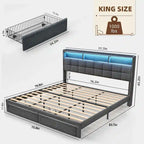 Cadre de lit plateforme King Size avec éclairage LED et tête de lit de chargement USB