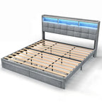 Cadre de lit plateforme King Size avec éclairage LED et tête de lit de chargement USB