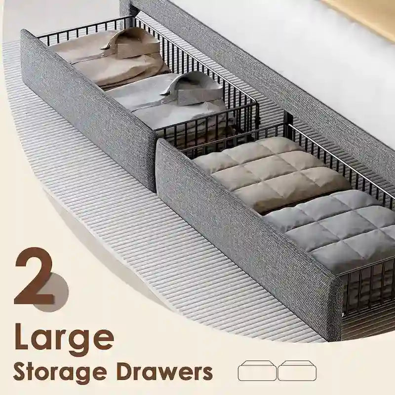 Cadre de lit plateforme King Size avec éclairage LED et tête de lit de chargement USB