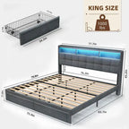 Cadre de lit plateforme King Size avec éclairage LED et tête de lit de chargement USB