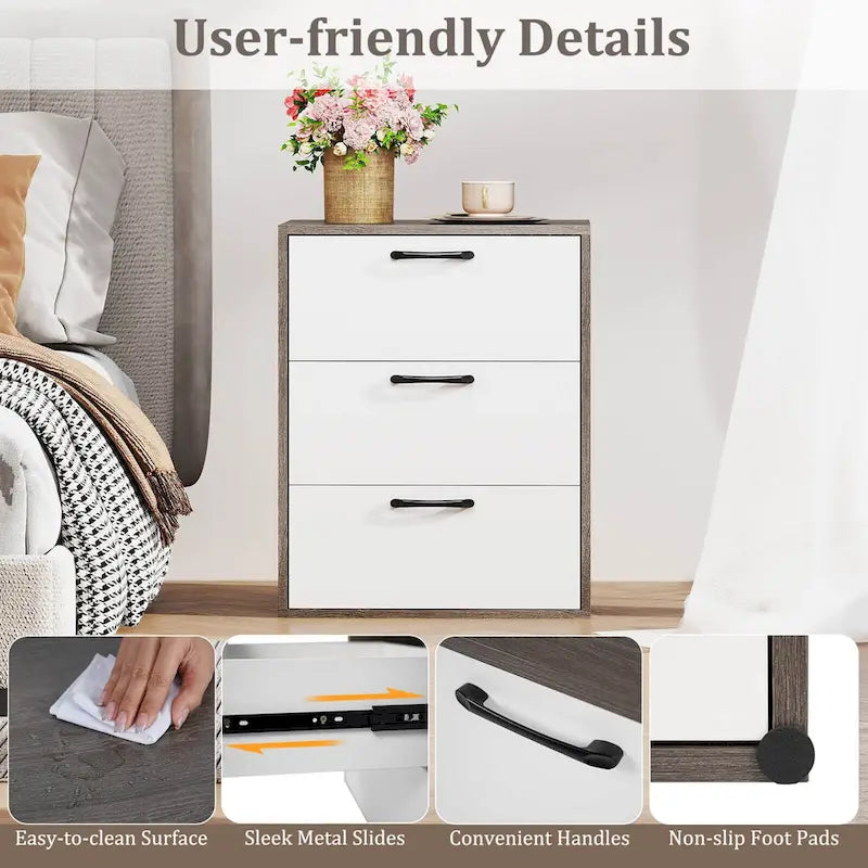 Commode de rangement à 3 tiroirs avec plateau large