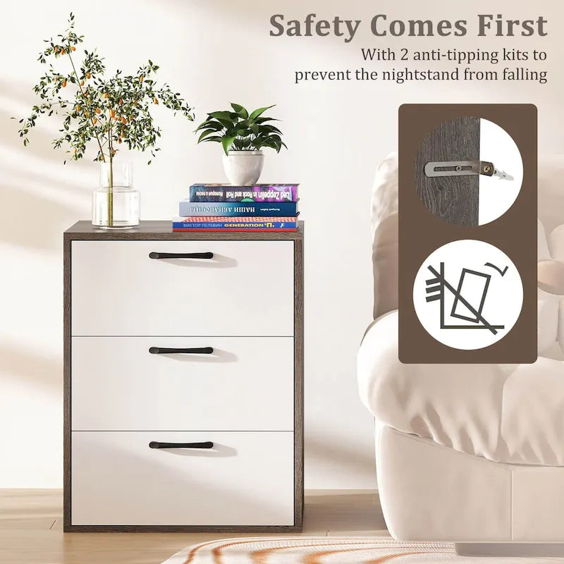 Commode de rangement à 3 tiroirs avec plateau large