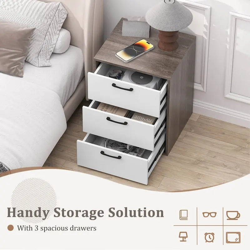 Commode de rangement à 3 tiroirs avec plateau large
