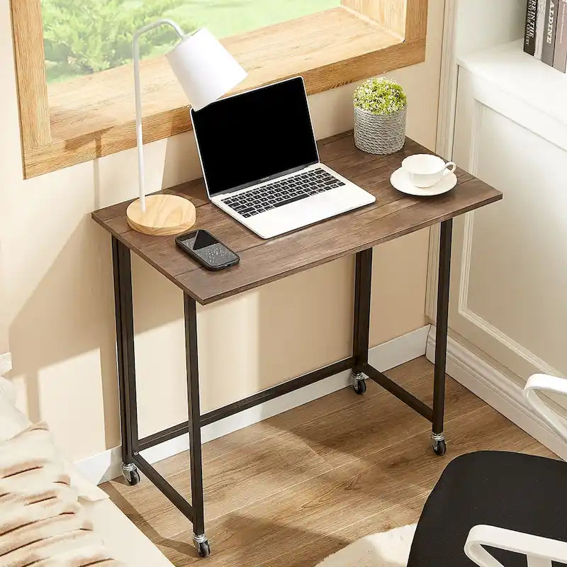 Bureau informatique pliant à roulettes 80 cm, aucun assemblage requis, table d'ordinateur portable pliable peu encombrante pour le bureau à domicile