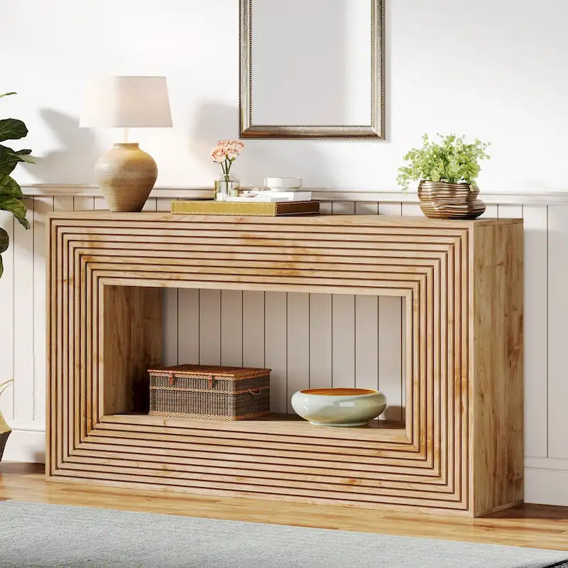 Console de 59 pouces avec design cannelé et étagère de rangement