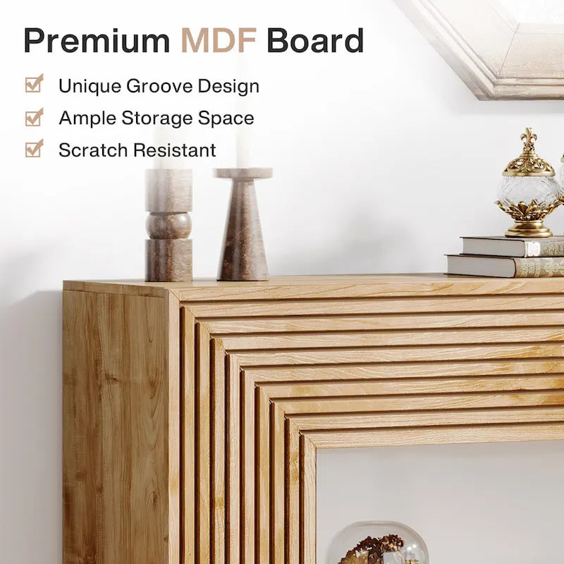 Console de 59 pouces avec design cannelé et étagère de rangement