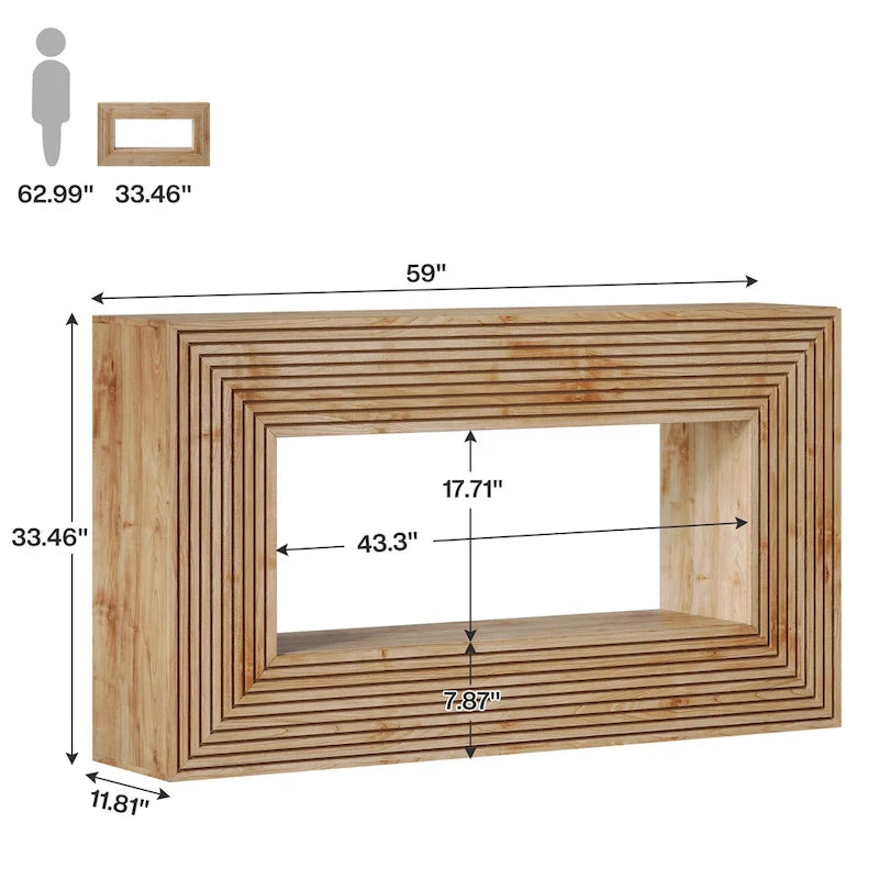 Console de 59 pouces avec design cannelé et étagère de rangement