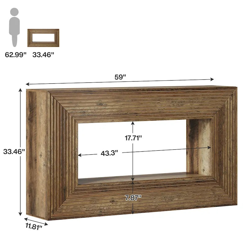 Console de 59 pouces avec design cannelé et étagère de rangement