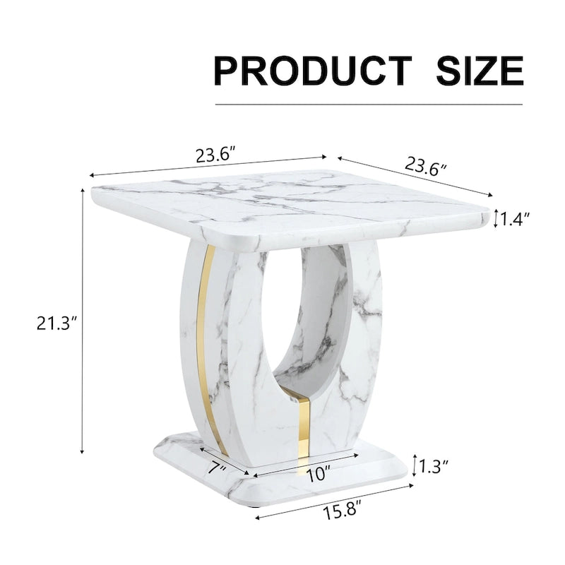 Table basse carrée de 60 cm avec bandes de pieds dorées