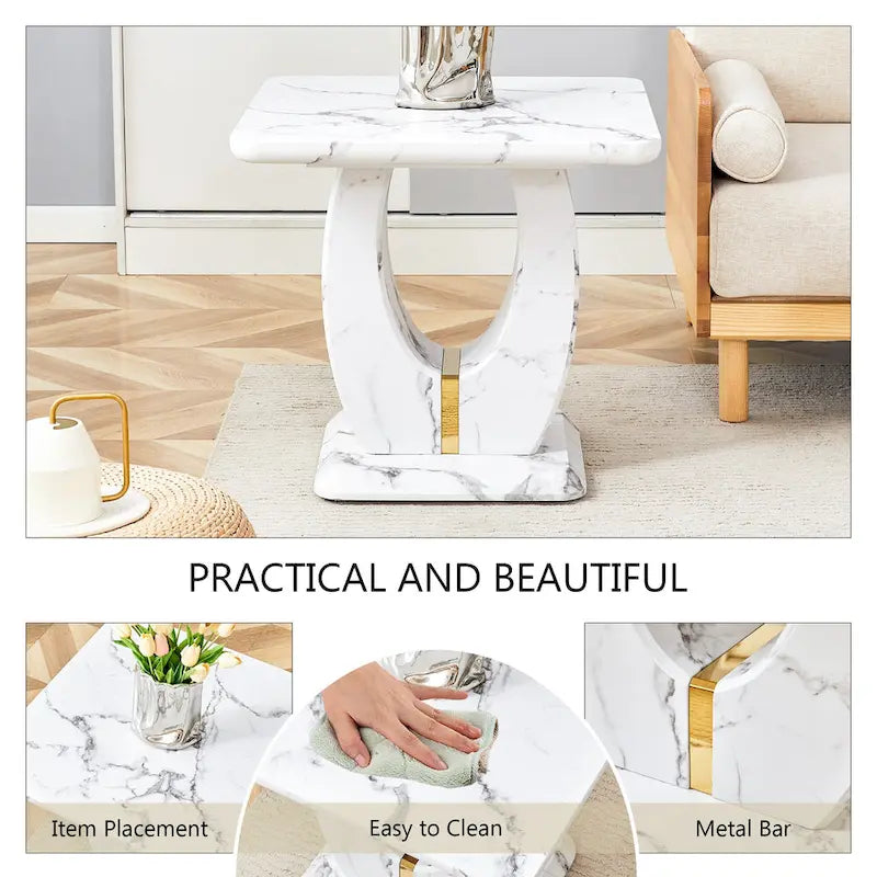 Table basse carrée de 60 cm avec bandes de pieds dorées