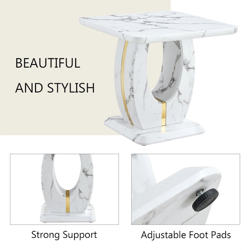 Table basse carrée de 60 cm avec bandes de pieds dorées