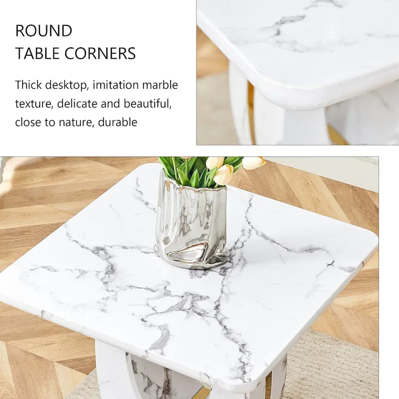 Table basse carrée de 60 cm avec bandes de pieds dorées