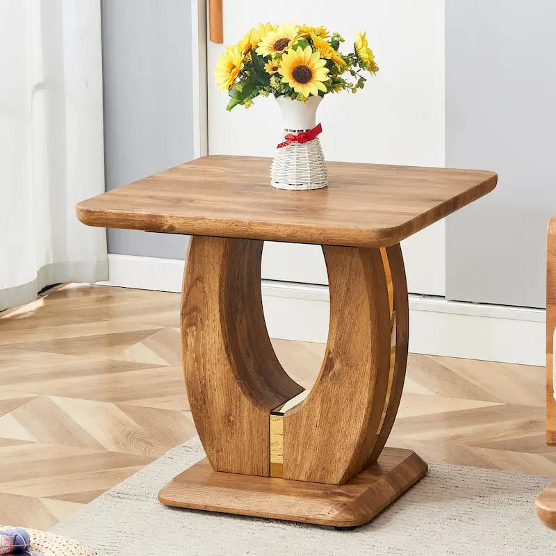Table basse carrée de 60 cm avec bandes de pieds dorées