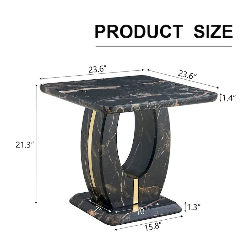 Table basse carrée de 60 cm avec bandes de pieds dorées