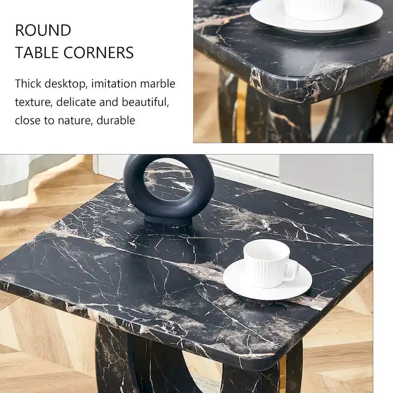 Table basse carrée de 60 cm avec bandes de pieds dorées