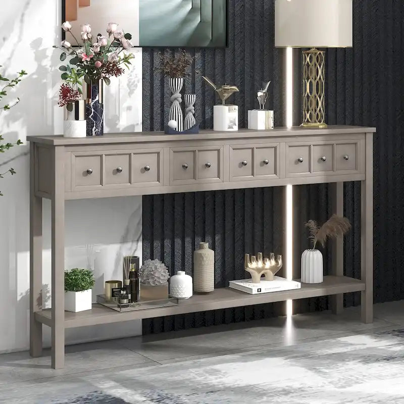 Console d'entrée rustique avec tiroirs et étagère inférieure