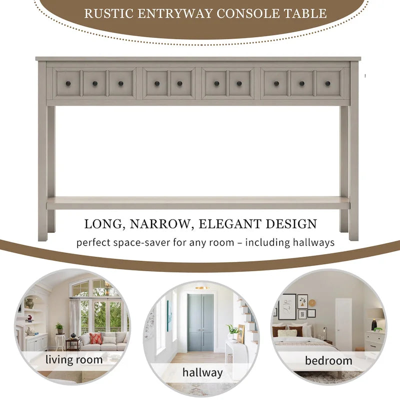 Console d'entrée rustique avec tiroirs et étagère inférieure