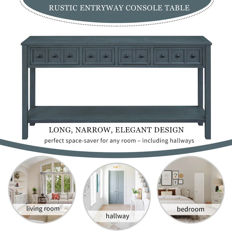Console d'entrée rustique avec tiroirs et étagère inférieure