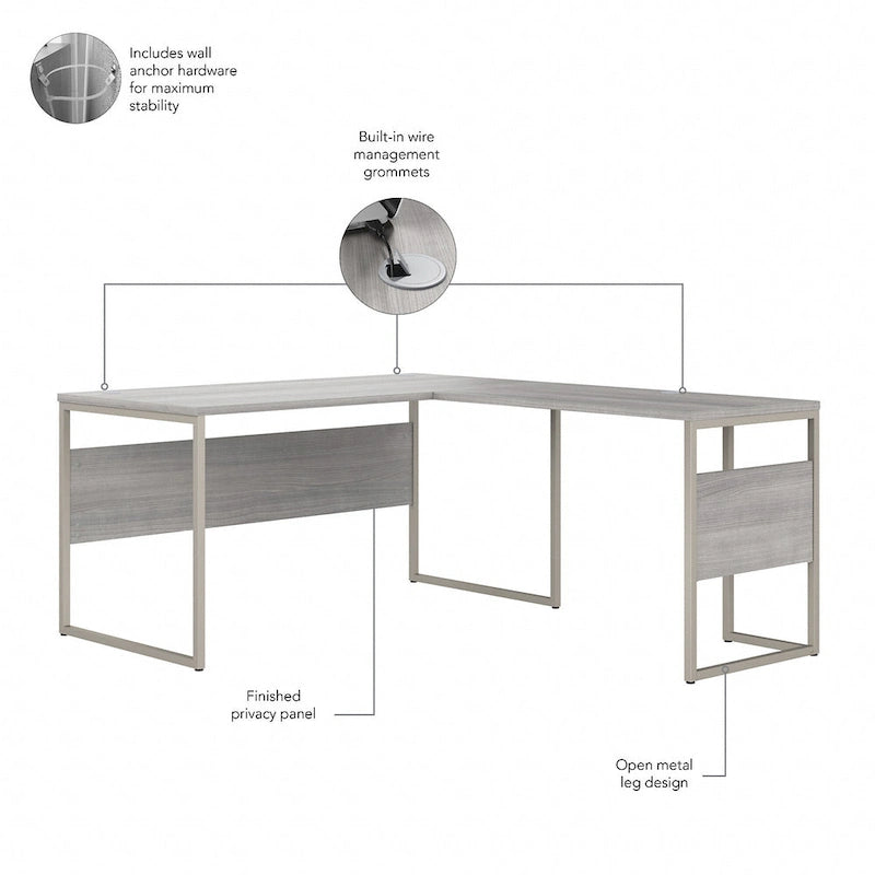 Bureau d'angle 60W x 30D avec pieds en métal
