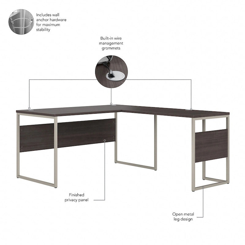 Bureau d'angle 60W x 30D avec pieds en métal