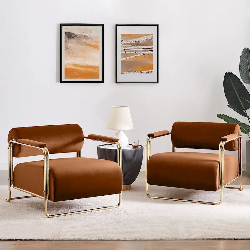 Fauteuil en velours de 79 cm de large avec dossier cylindrique et structure métallique