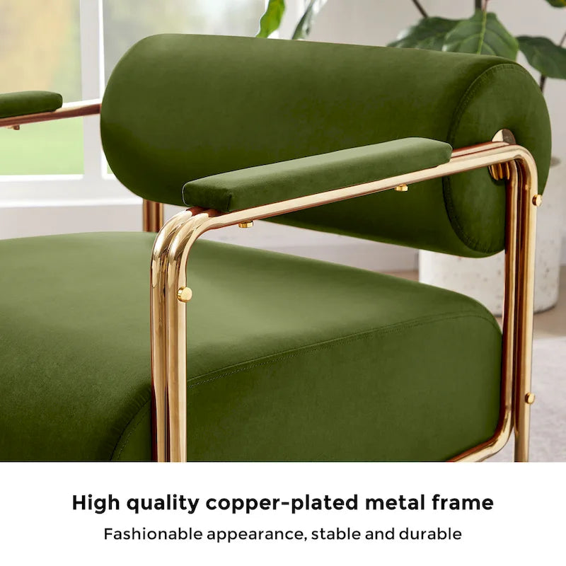 Fauteuil en velours de 79 cm de large avec dossier cylindrique et structure métallique