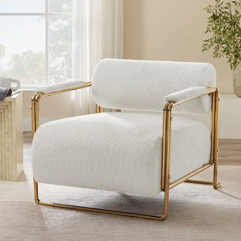 Fauteuil en velours de 79 cm de large avec dossier cylindrique et structure métallique