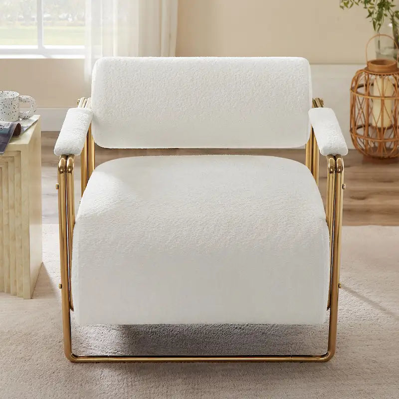 Fauteuil en velours de 79 cm de large avec dossier cylindrique et structure métallique
