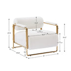 Fauteuil en velours de 79 cm de large avec dossier cylindrique et structure métallique