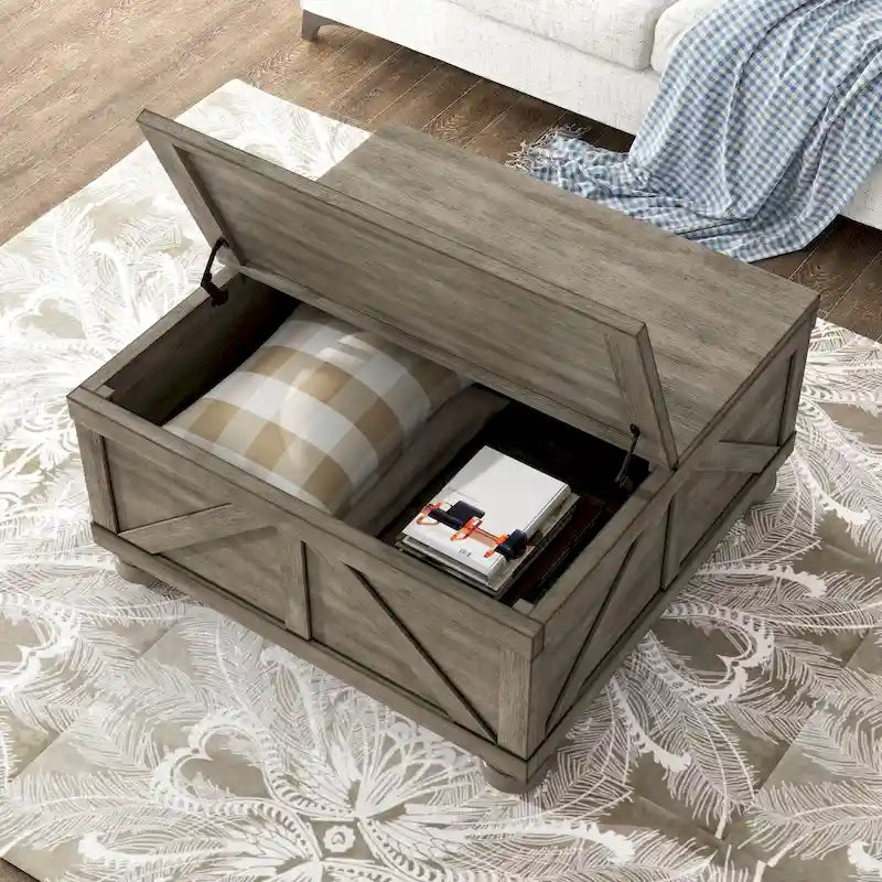 Table basse de rangement de 36 po en acacia et pin, style rustique