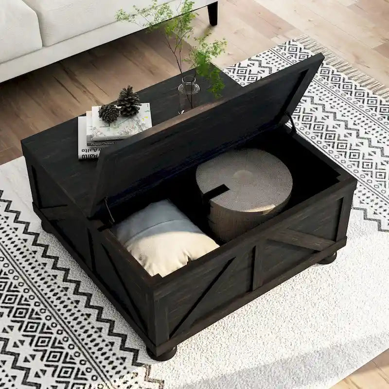 Table basse de rangement de 36 po en acacia et pin, style rustique