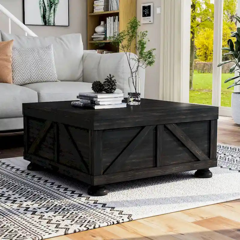 Table basse de rangement de 36 po en acacia et pin, style rustique