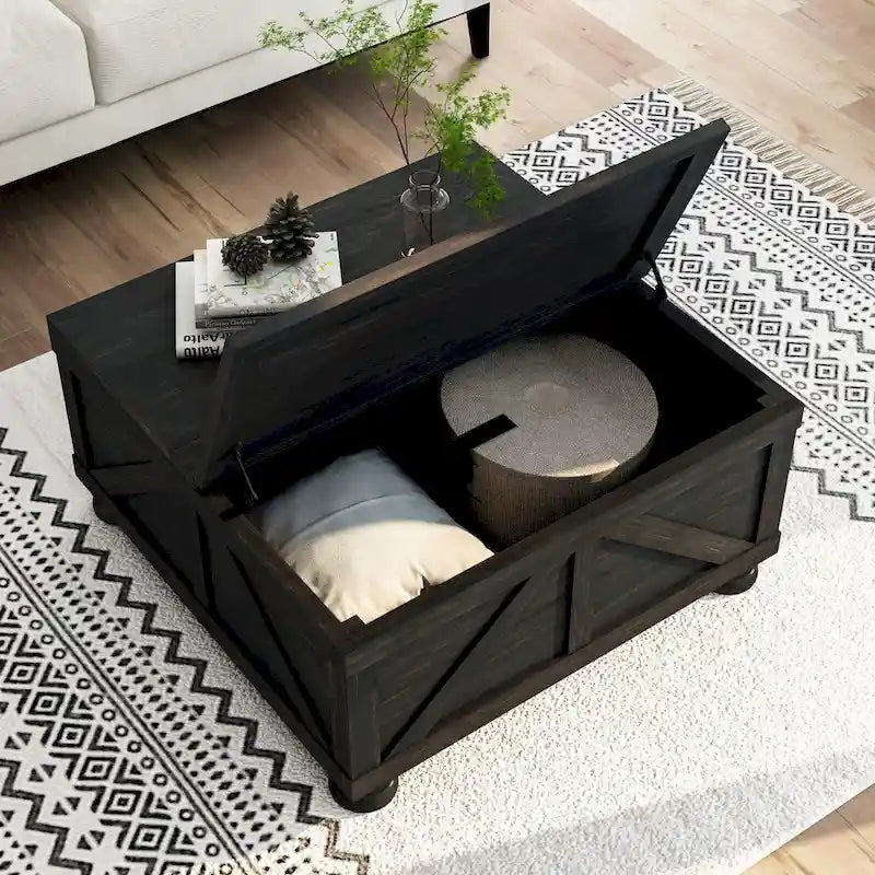Table basse de rangement de 36 po en acacia et pin, style rustique