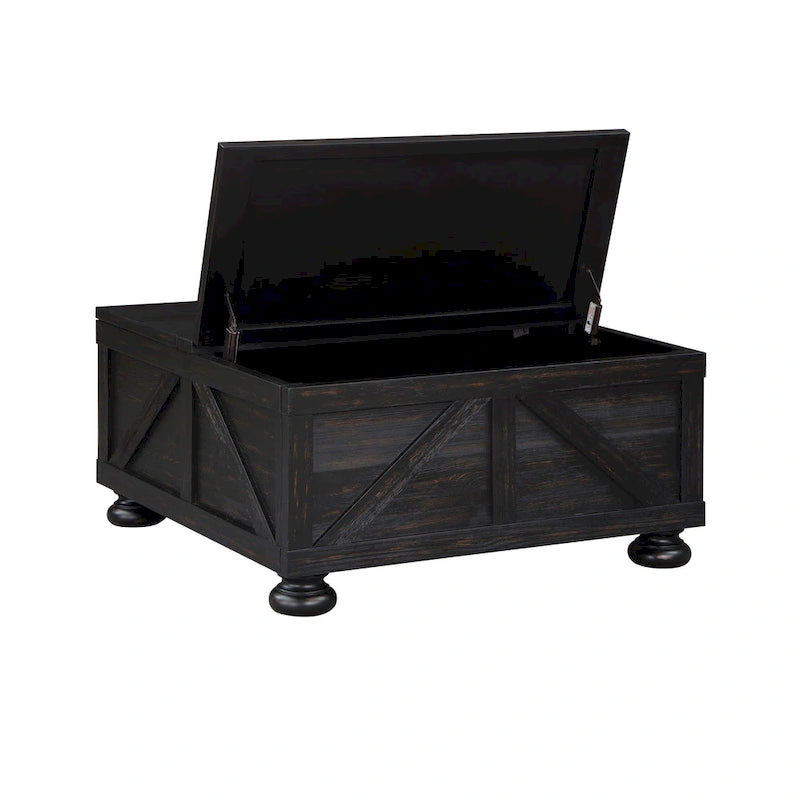Table basse de rangement de 36 po en acacia et pin, style rustique