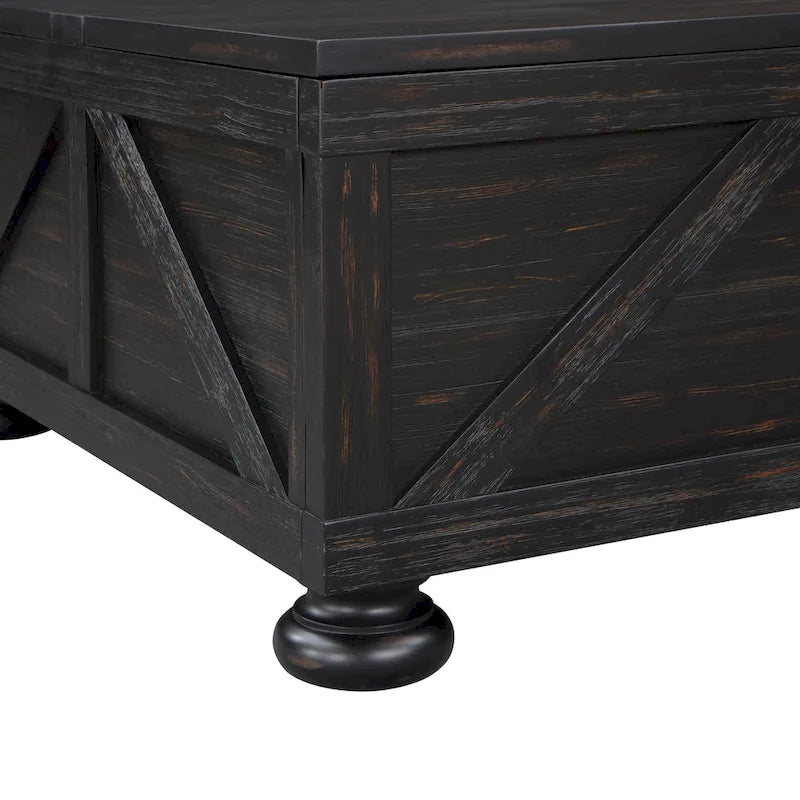 Table basse de rangement de 36 po en acacia et pin, style rustique