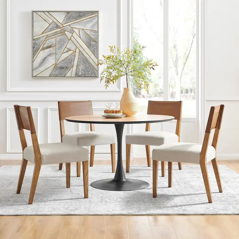 Chaise de salle à manger en similicuir et lin (lot de 2)