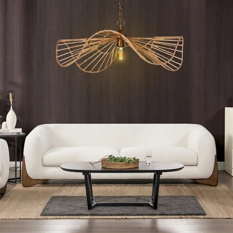 Canapé en tissu bouclette avec pieds en bois de 229,87 cm