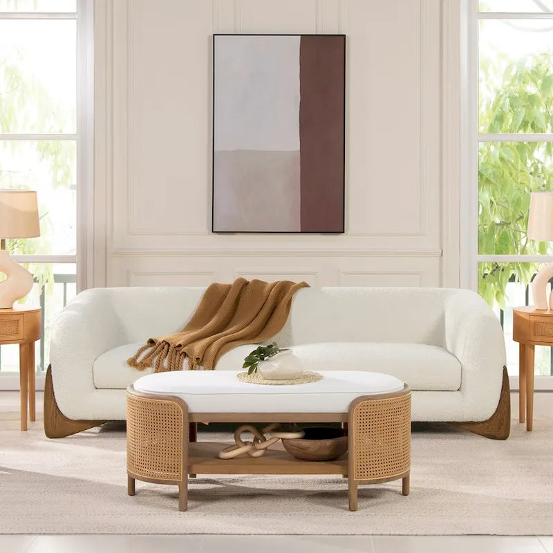Canapé en tissu bouclette avec pieds en bois de 229,87 cm