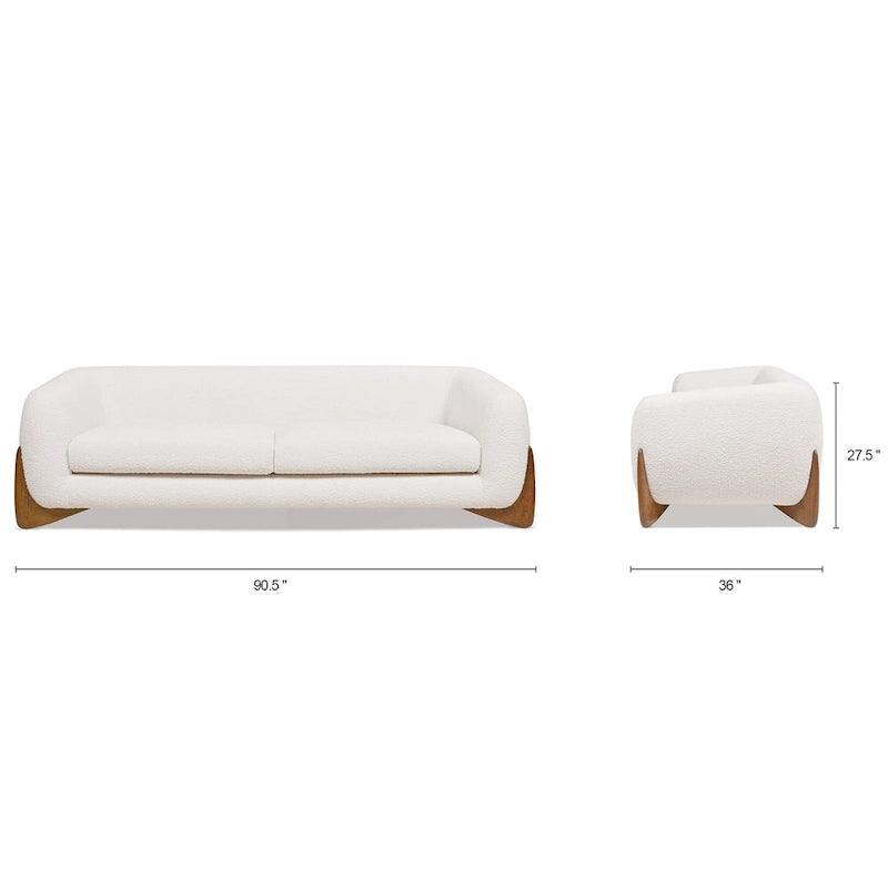 Canapé en tissu bouclette avec pieds en bois de 229,87 cm